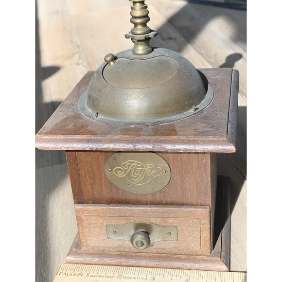 Antique Rare UNIQUE Hand Mill Brass Metal Vintage Wood Coffee Grinder Millstones - Picture 10 of 12